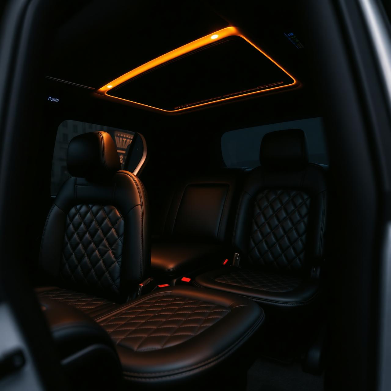 Luxury black leather rear cabin interior